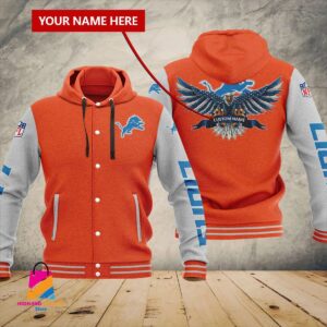 Detroit Lions NFL Style Hooded Baseball Jacket For Fan