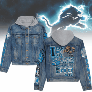 Detroit Lions NFL Style Hooded Denim Jacket For Fans
