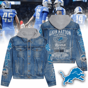Detroit Lions NFL Style Hooded Denim Jacket For Fans