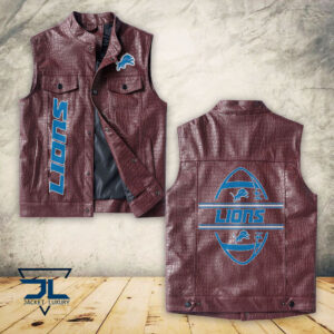 Detroit Lions NFL Style Sleeveless Leather Jacket For Fans