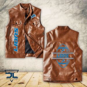 Detroit Lions NFL Style Sleeveless Leather Jacket For Fans