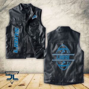 Detroit Lions NFL Style Sleeveless Leather Jacket For Fans