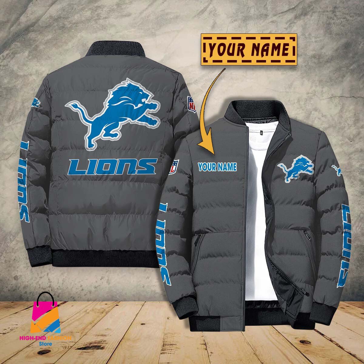 Detroit Lions NFL Style Puffer Jacket For Fans