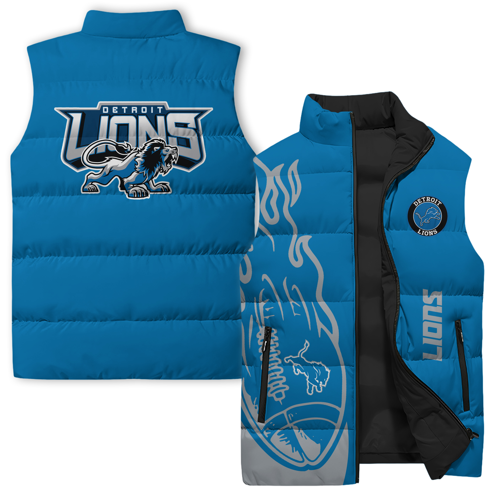 Detroit Lions NFL Style Sleeveless Puffer Jacket For Fans