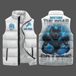 Detroit Lions NFL Style Sleeveless Puffer Jacket For Fans