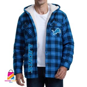 Detroit Lions NFL Style Zip Fleece Flannel Jacket For Fans