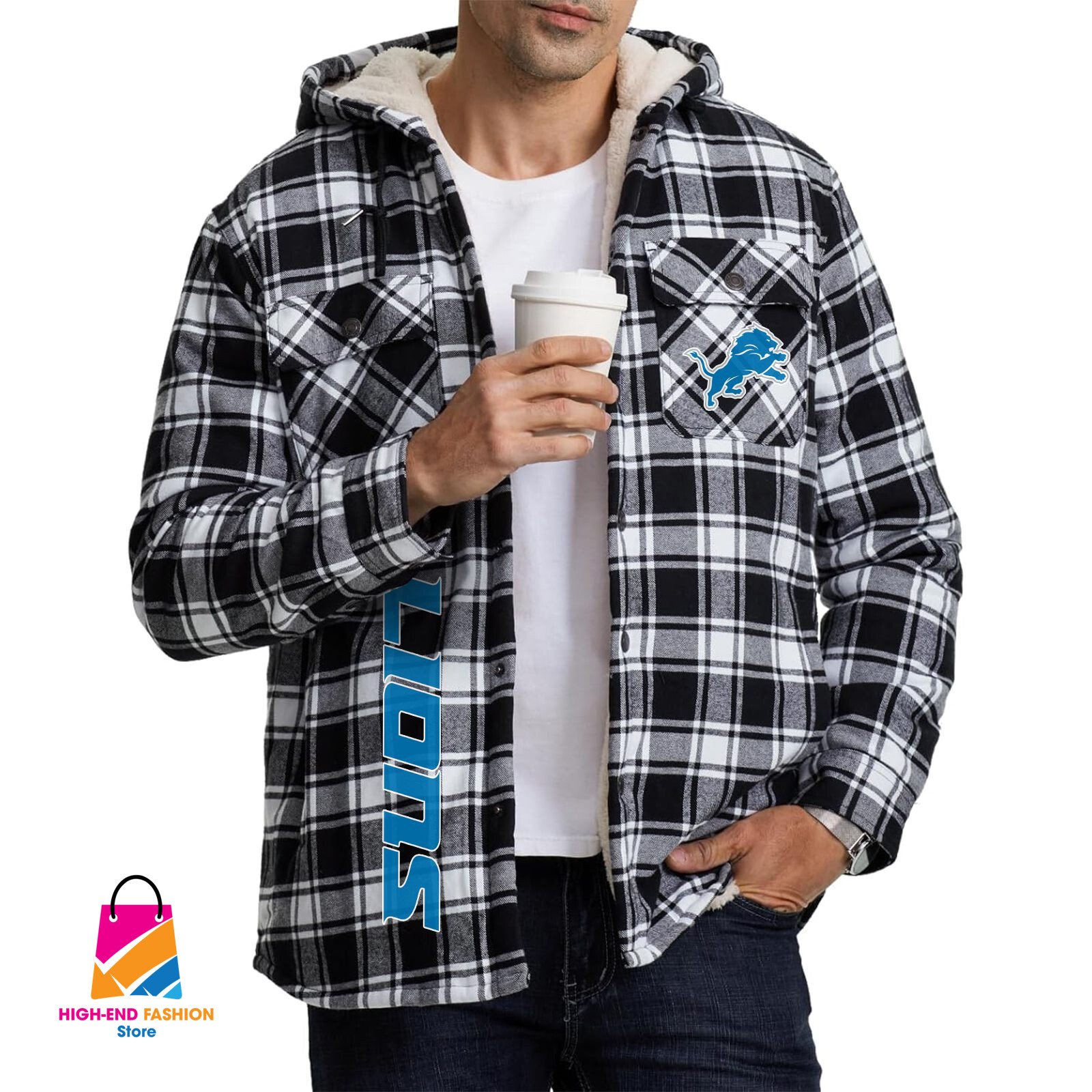 Detroit Lions NFL Style Zip Fleece Flannel Jacket For Fans