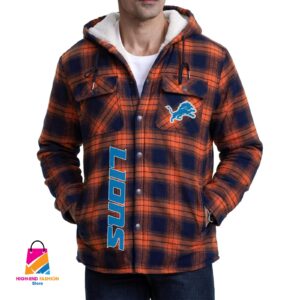 Detroit Lions NFL Style Zip Fleece Flannel Jacket For Fans