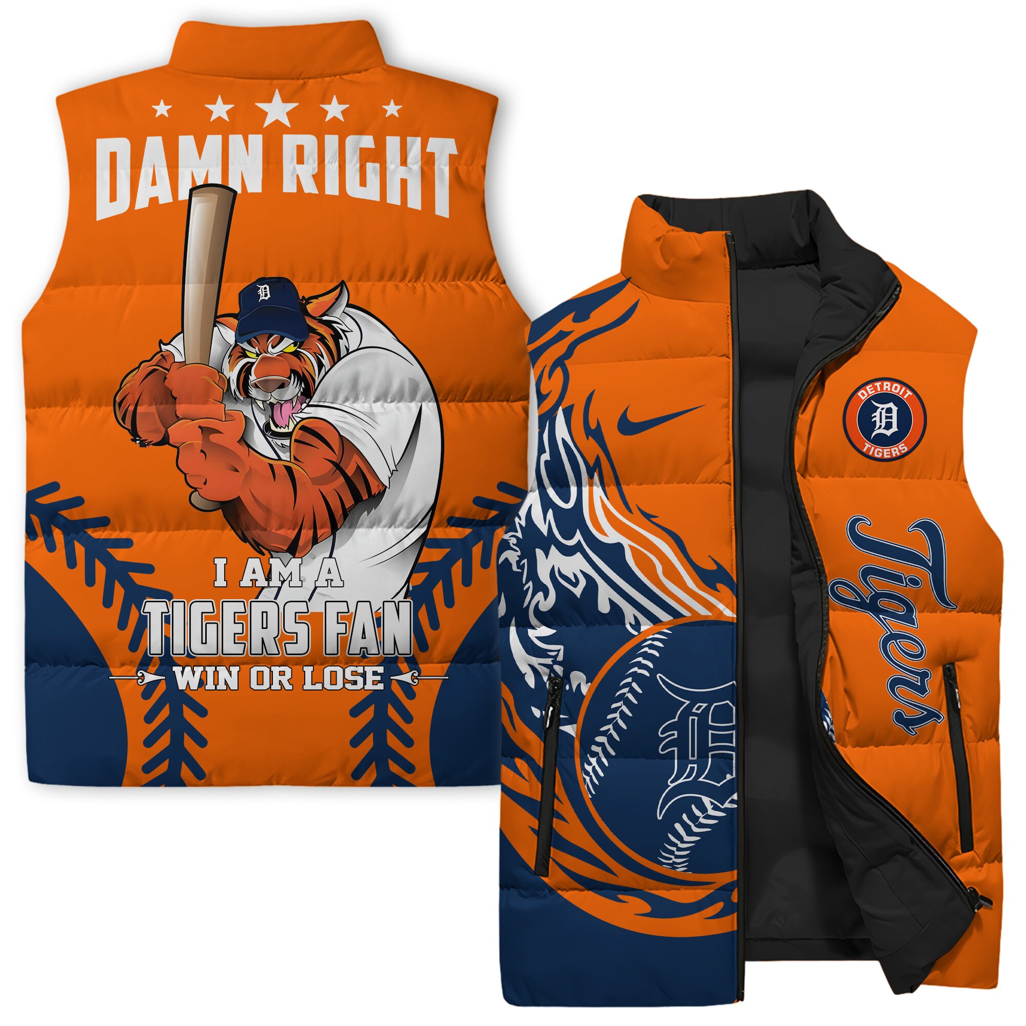 Detroit Tigers MLB Style Sleeveless Puffer Jacket For Fans