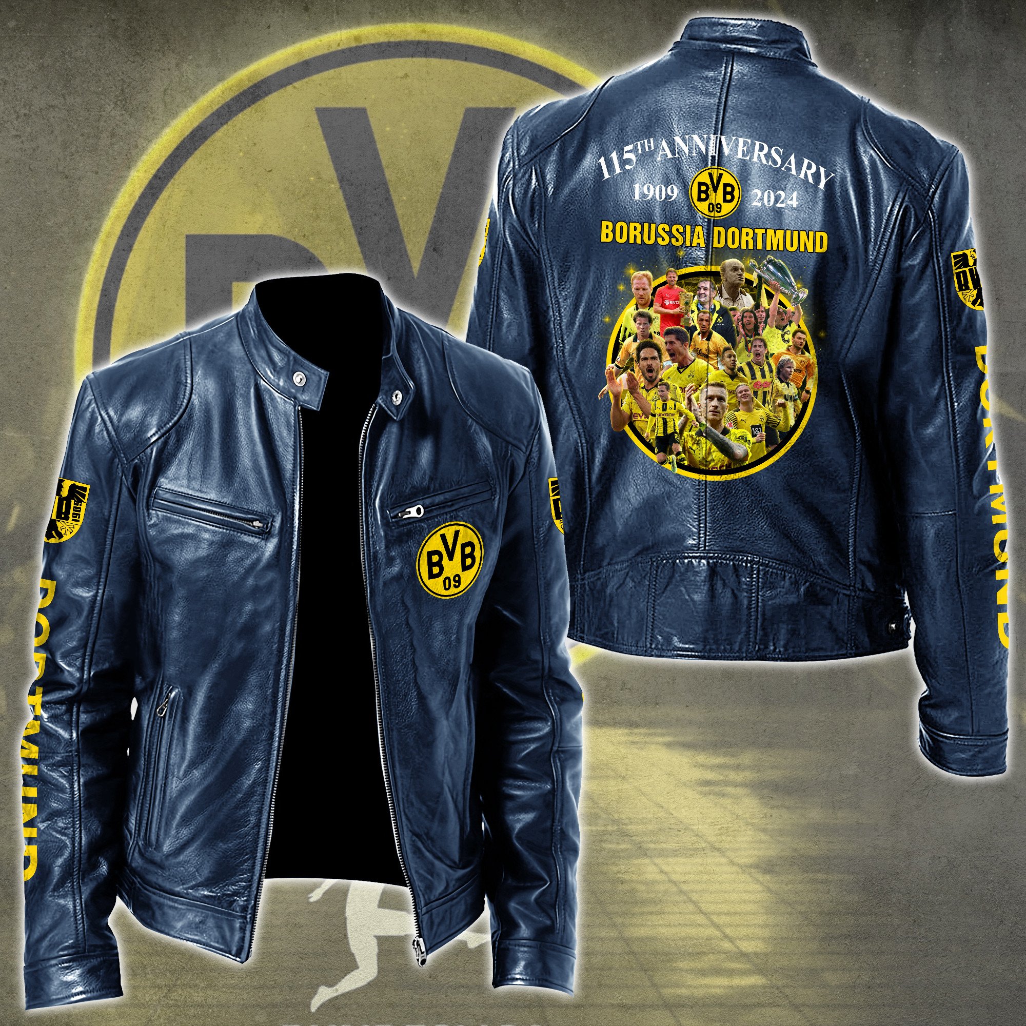 Dortmund FC Bundesliga Style Leather Jacket For Fans