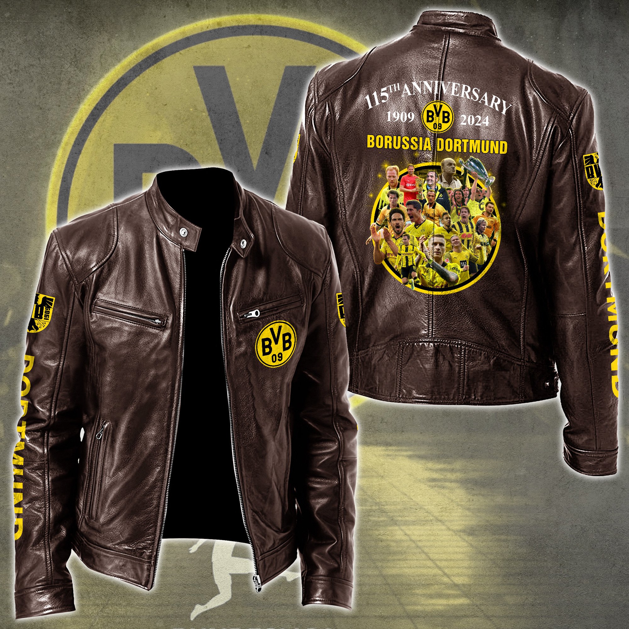 Dortmund FC Bundesliga Style Leather Jacket For Fans