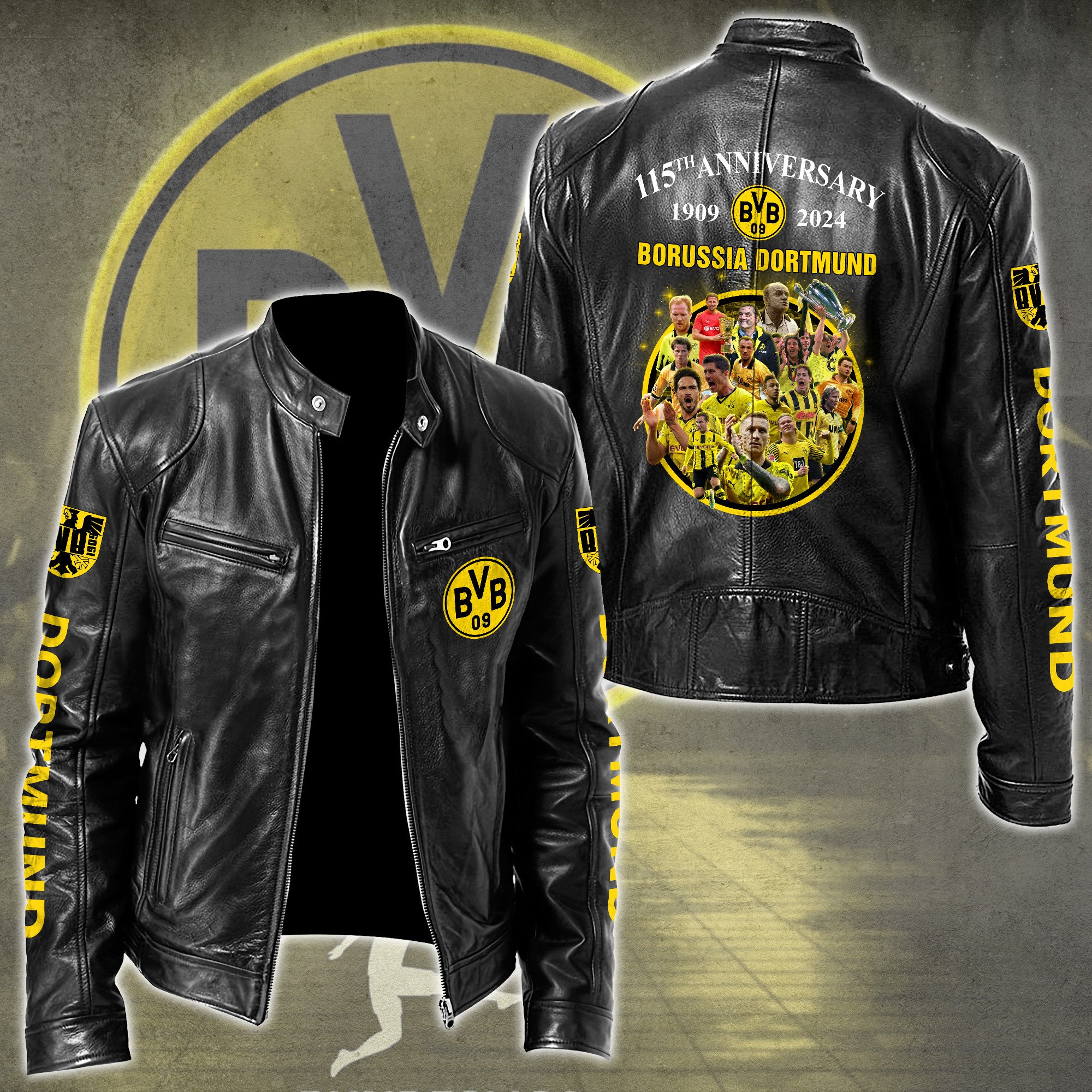 Dortmund FC Bundesliga Style Leather Jacket For Fans