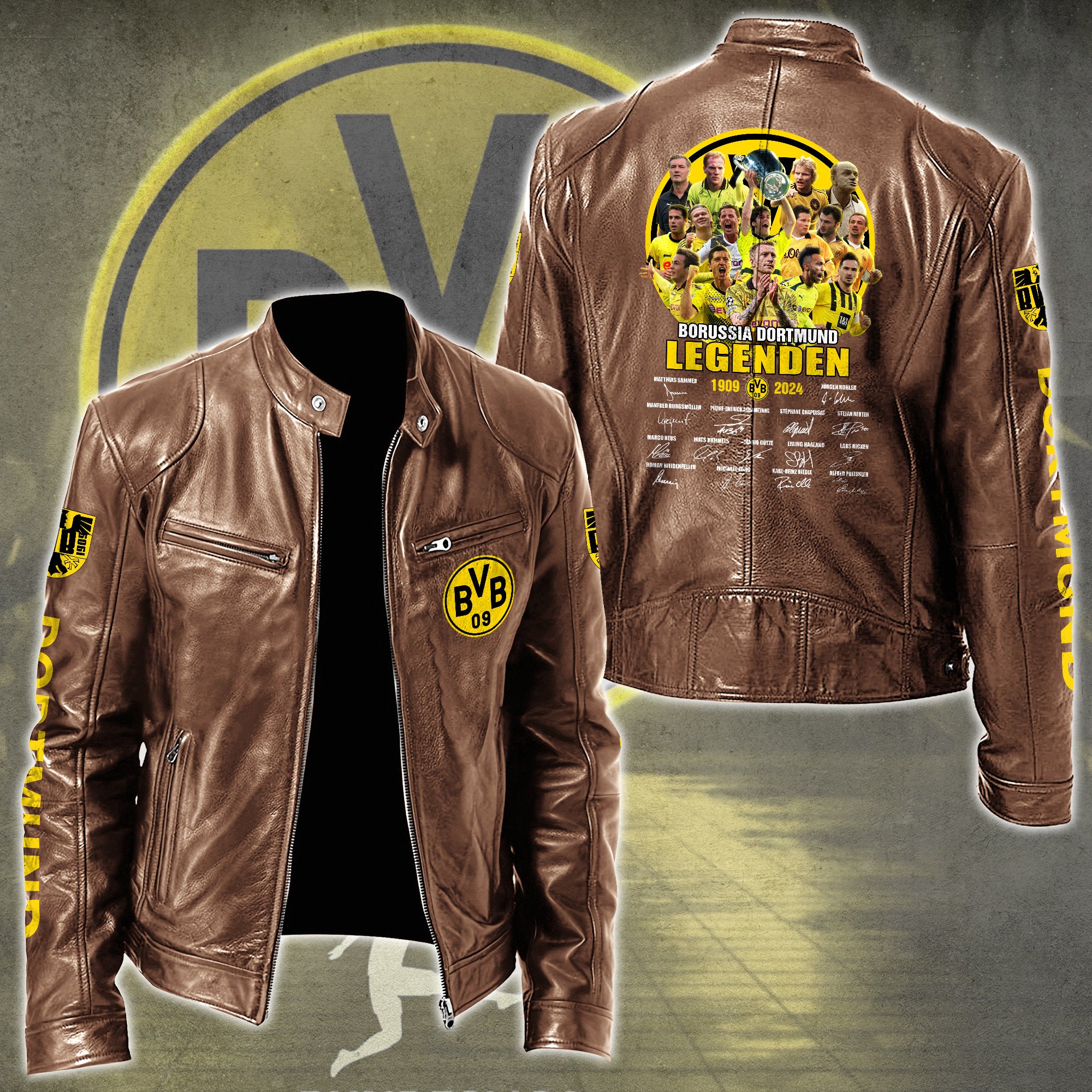 Dortmund FC Bundesliga Style Leather Jacket For Fans