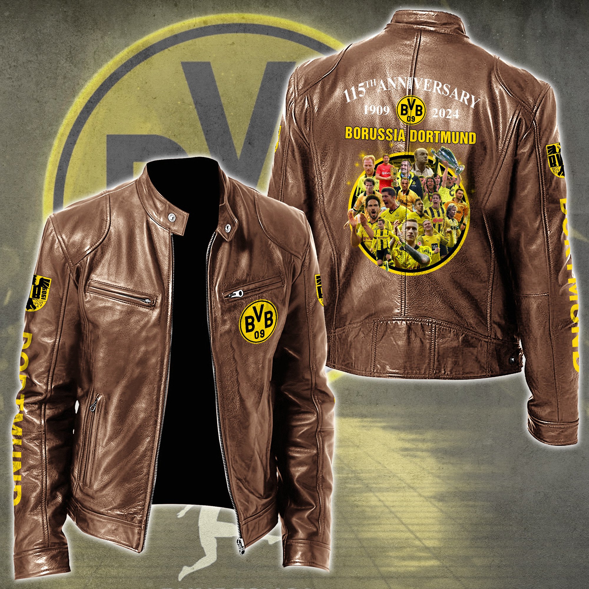 Dortmund FC Bundesliga Style Leather Jacket For Fans