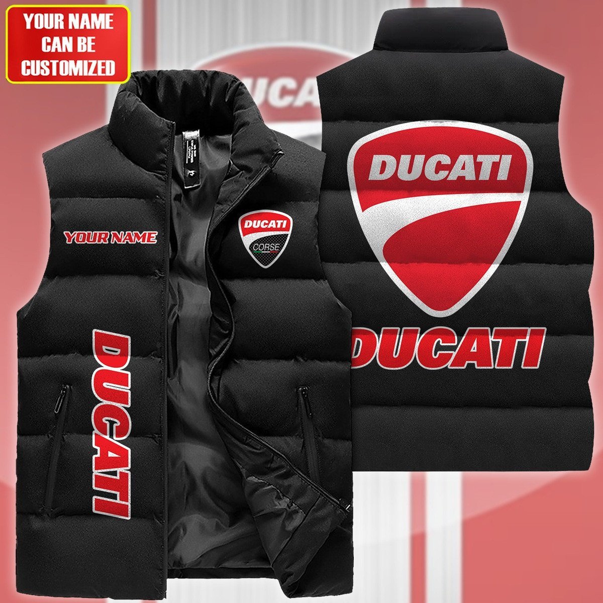 Ducati Car Style Sleeveless Puffer Jacket For Fans
