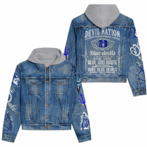 Duke Blue Devils NCAA Style Hooded Denim Jacket For Fans