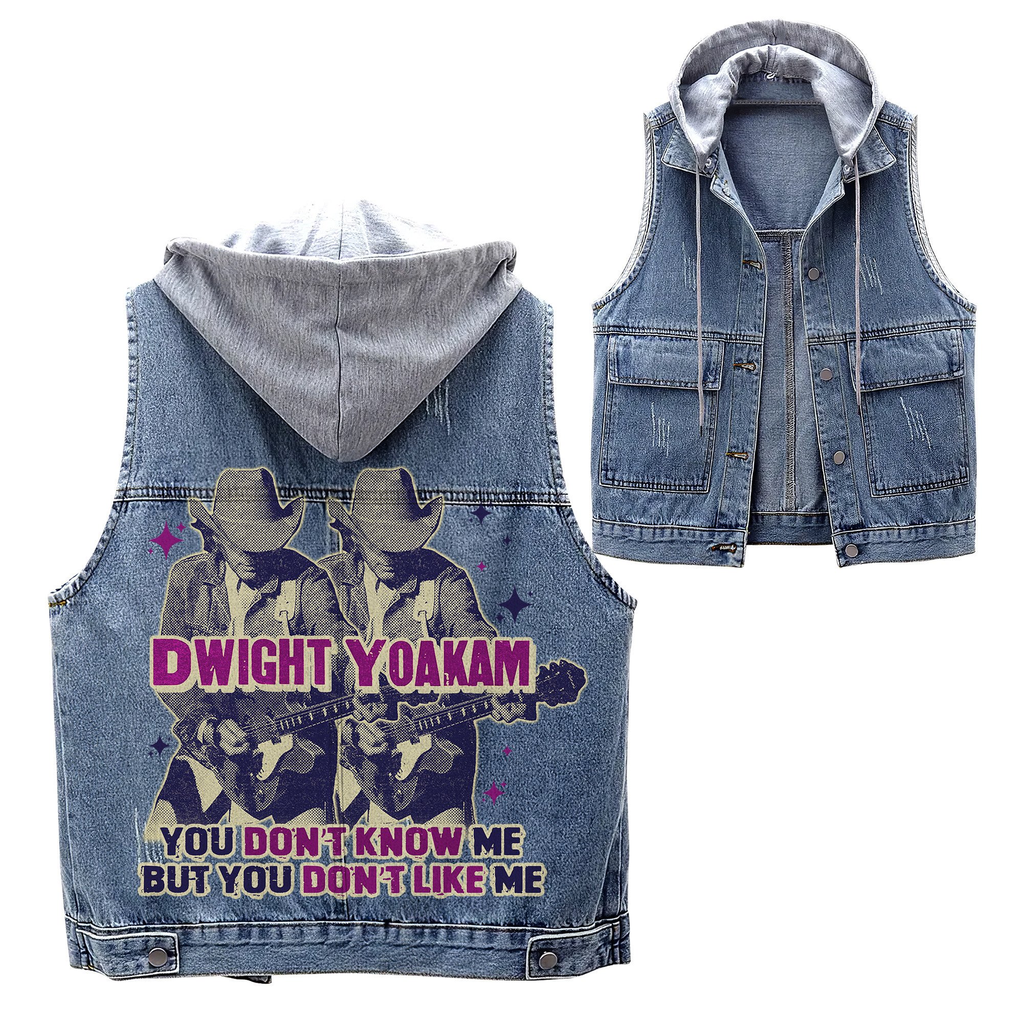 Dwight Yoakam Music Style Hooded Sleeveless Denim Jacket For Fans