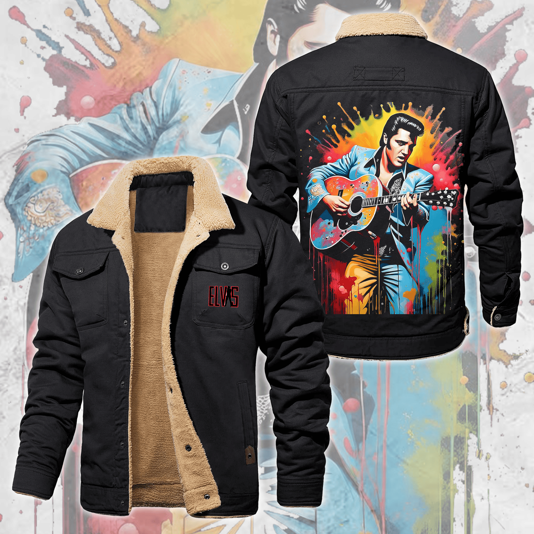 Elvis Presley Music Style Fleece Thermal Cotton Jacket For Fans