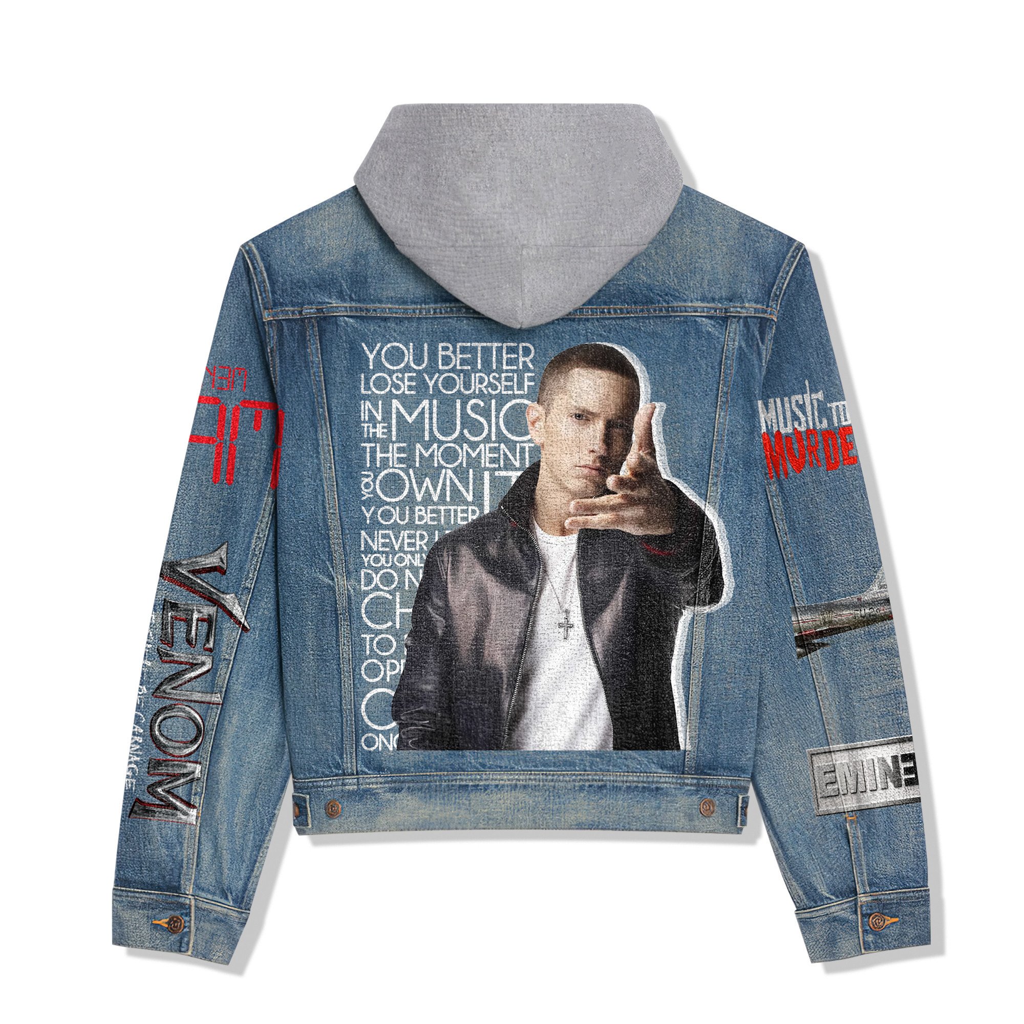 Eminem Music Style Hooded Denim Jacket For Fans