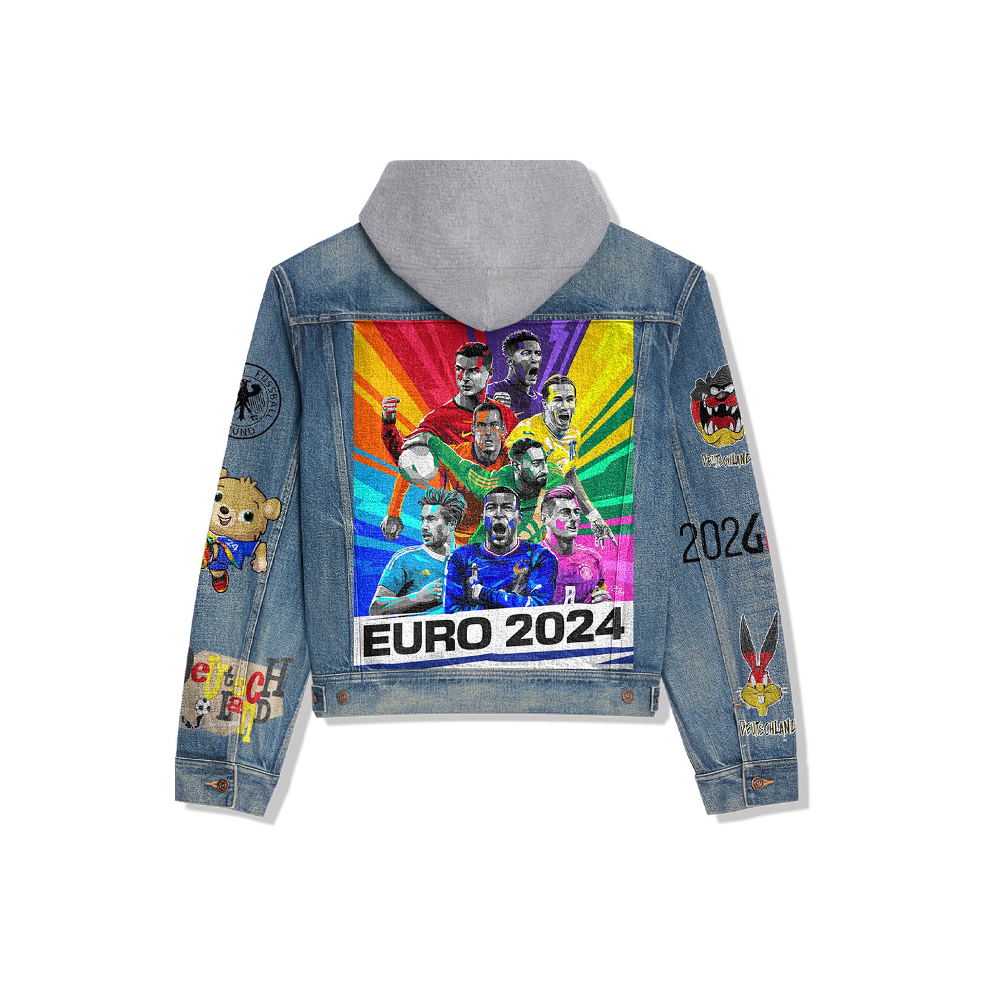 Euro 2024 Euro Style Hooded Denim Jacket For Fans