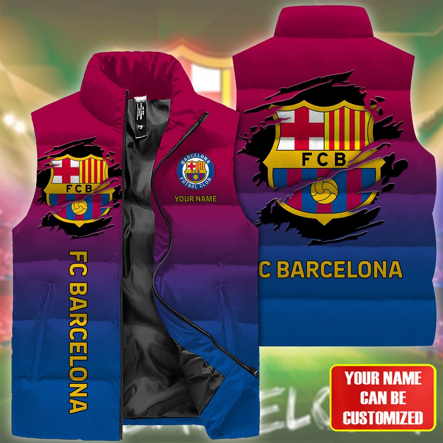 FC Barcelona La Liga Personalized Style Sleeveless Puffer Jacket For Fans