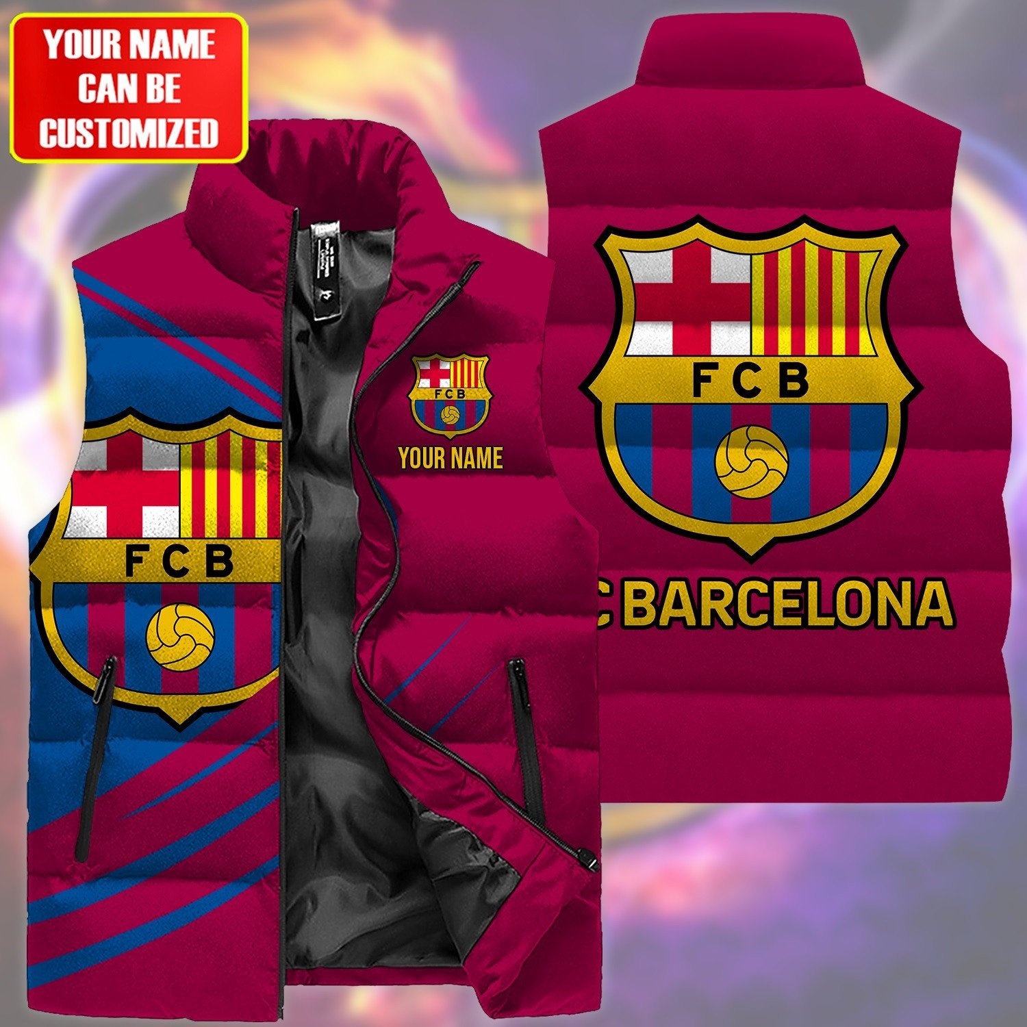 FC Barcelona La Liga Personalized Style Sleeveless Puffer Jacket For Fans