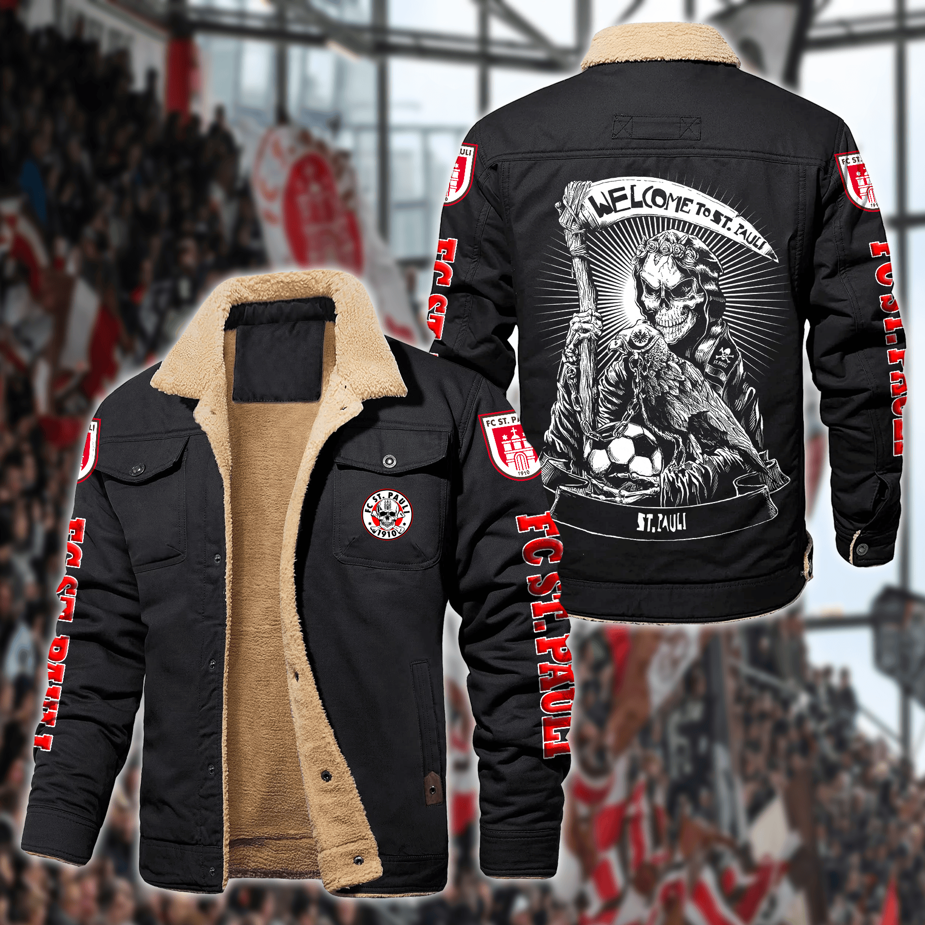 FC ST. Pauli Bundesliga Style Fleece Thermal Cotton Jacket For Fans
