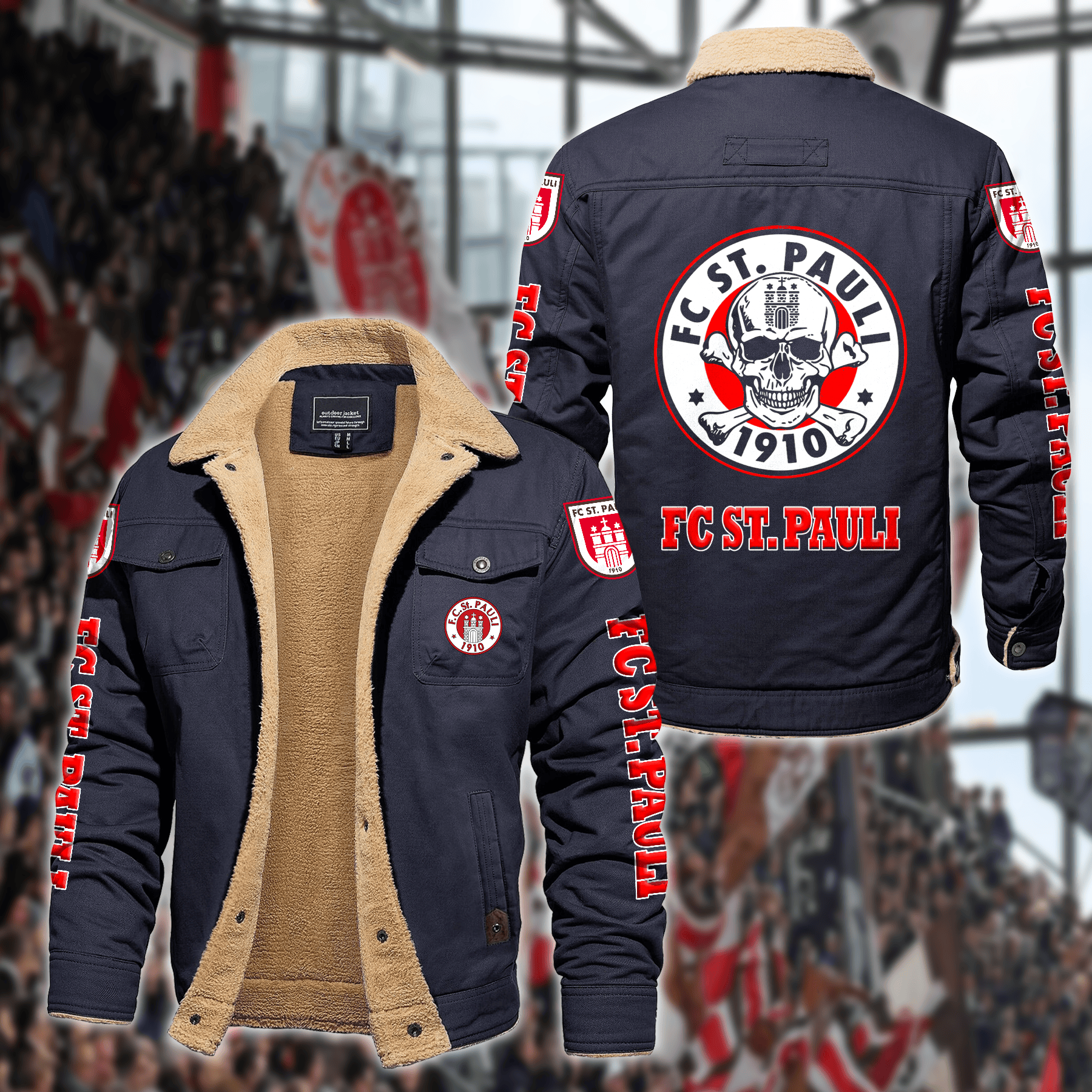 FC ST. Pauli Bundesliga Style Fleece Thermal Cotton Jacket For Fans