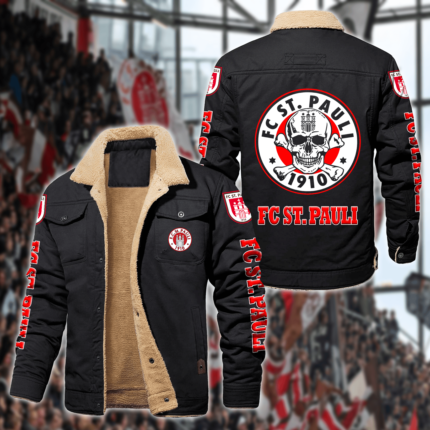 FC ST. Pauli Bundesliga Style Fleece Thermal Cotton Jacket For Fans