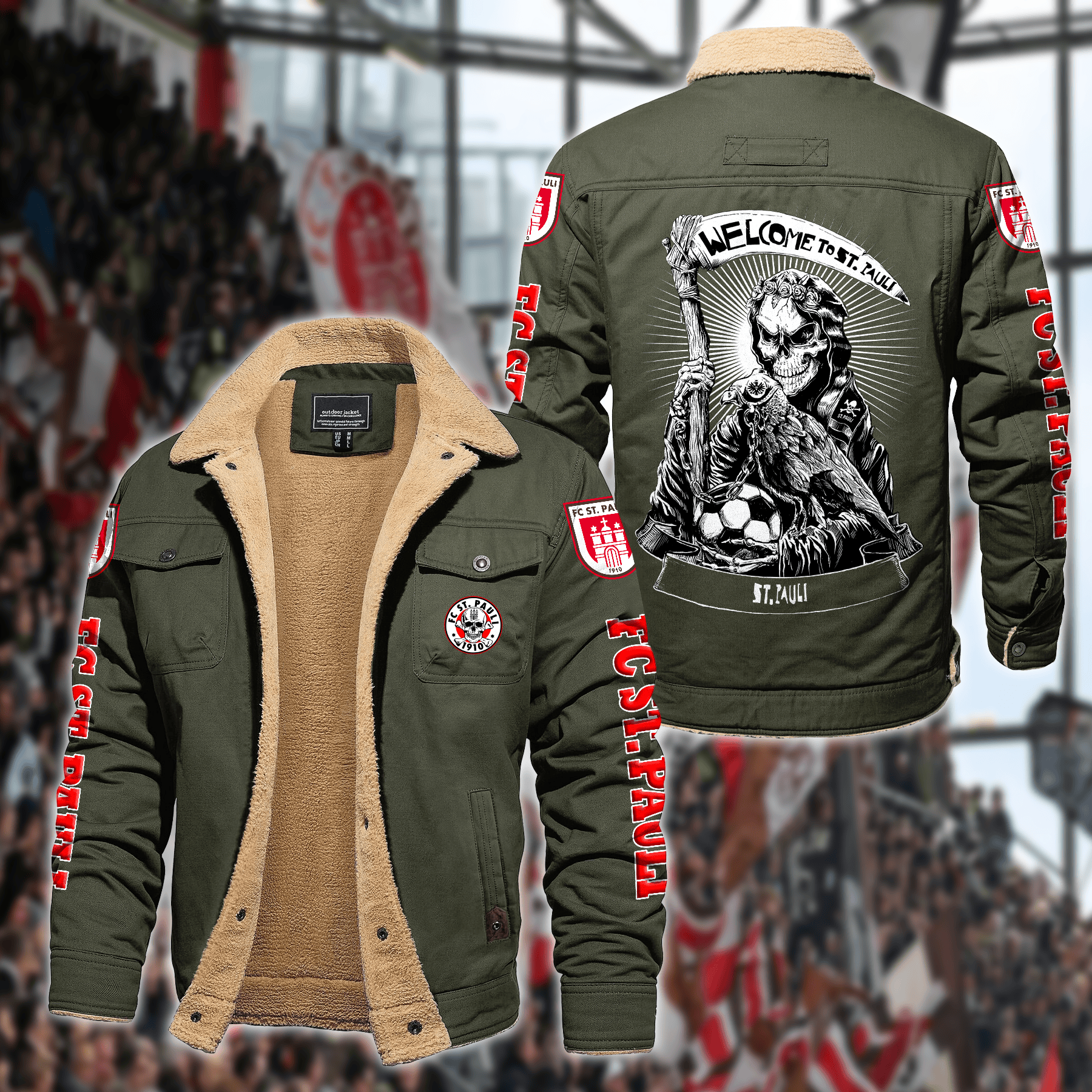 FC ST. Pauli Bundesliga Style Fleece Thermal Cotton Jacket For Fans