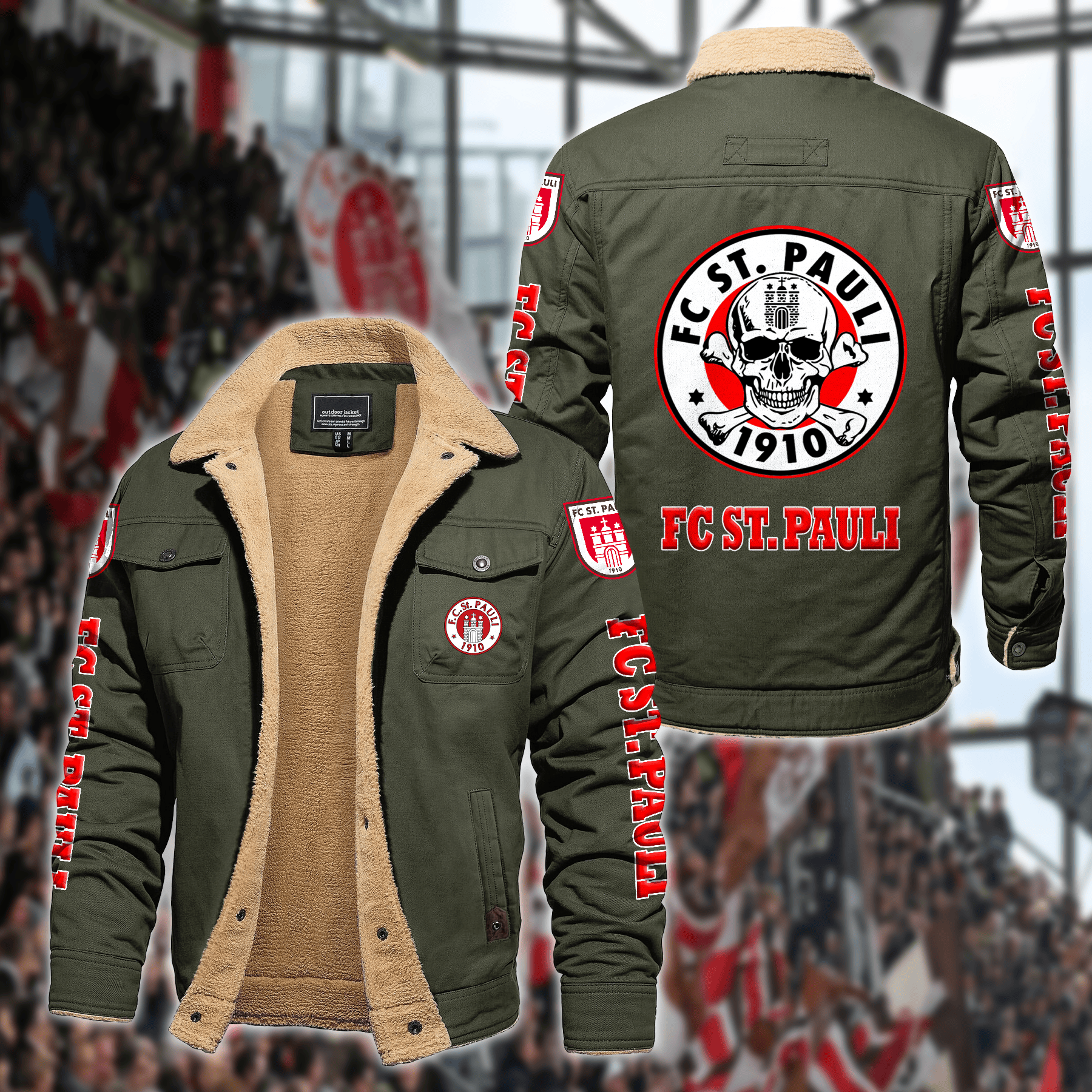FC ST. Pauli Bundesliga Style Fleece Thermal Cotton Jacket For Fans
