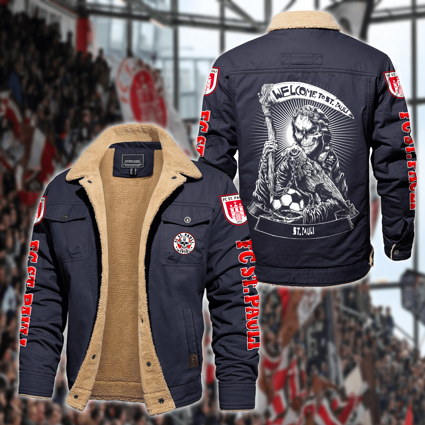 FC ST. Pauli Bundesliga Style Fleece Thermal Cotton Jacket For Fans