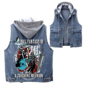 Final Fantasy Games Style Hooded Sleeveless Denim Jacket For Fans