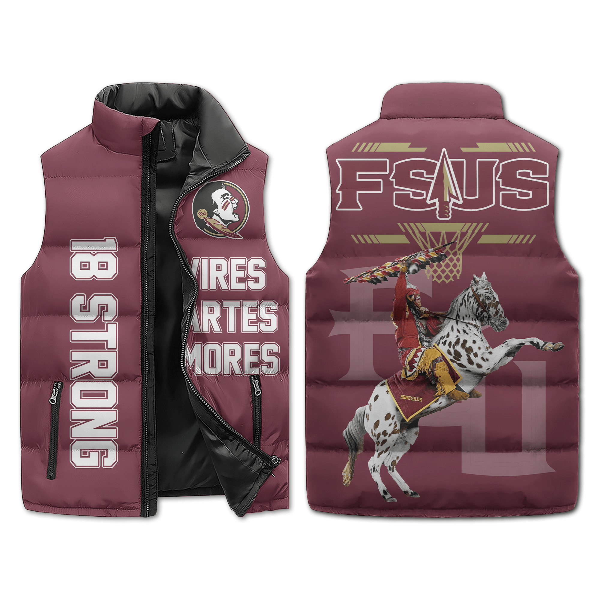 Florida State Seminoles NCAA Style Sleeveless Puffer Jacket For Fans