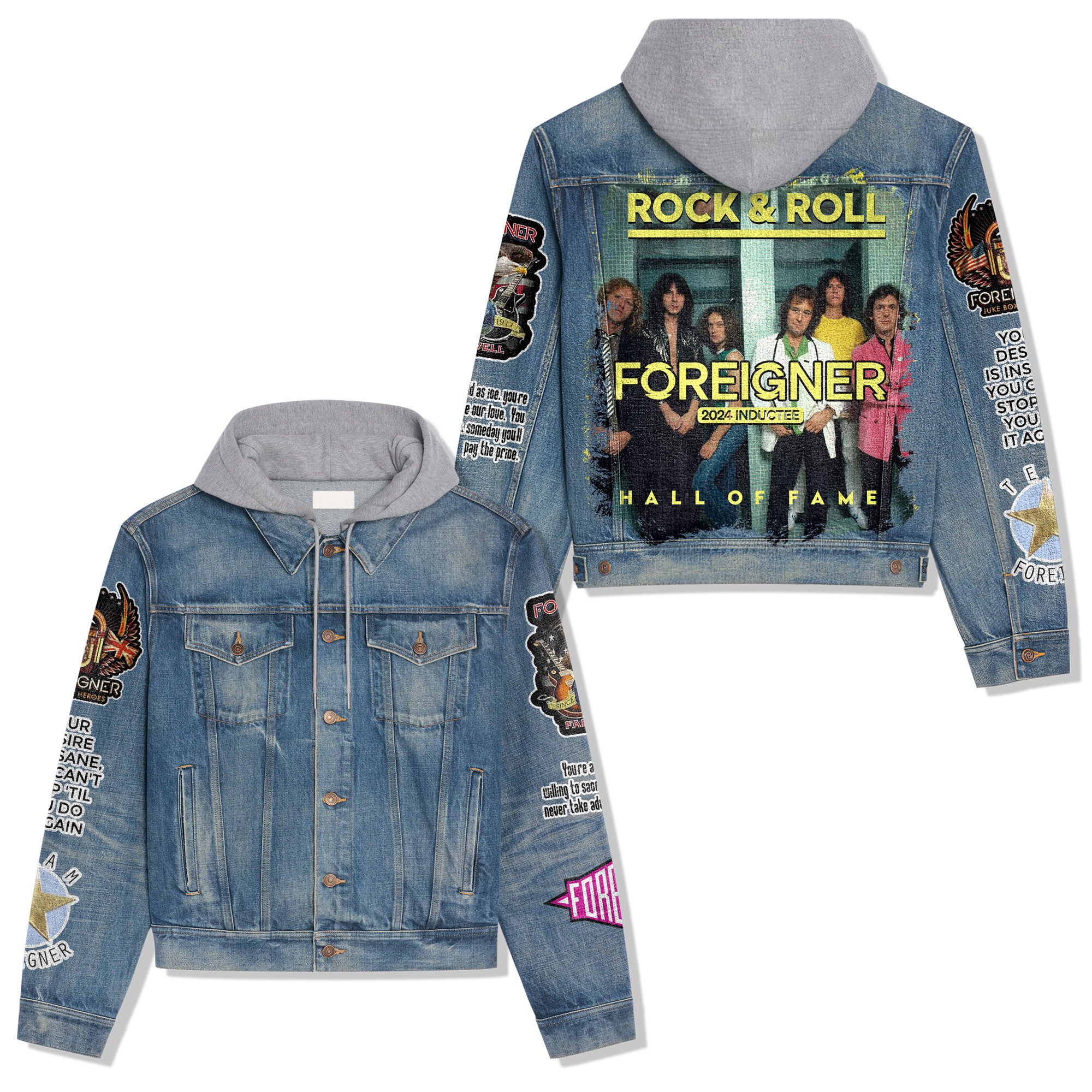Foreigner Music Style Hooded Denim Jacket For Fans