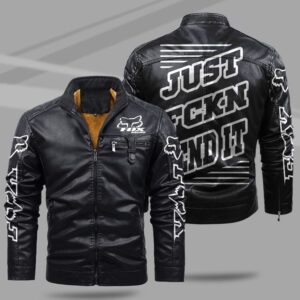 Fox Racing Car Style Fleece Lined Leather Jacket For Fans