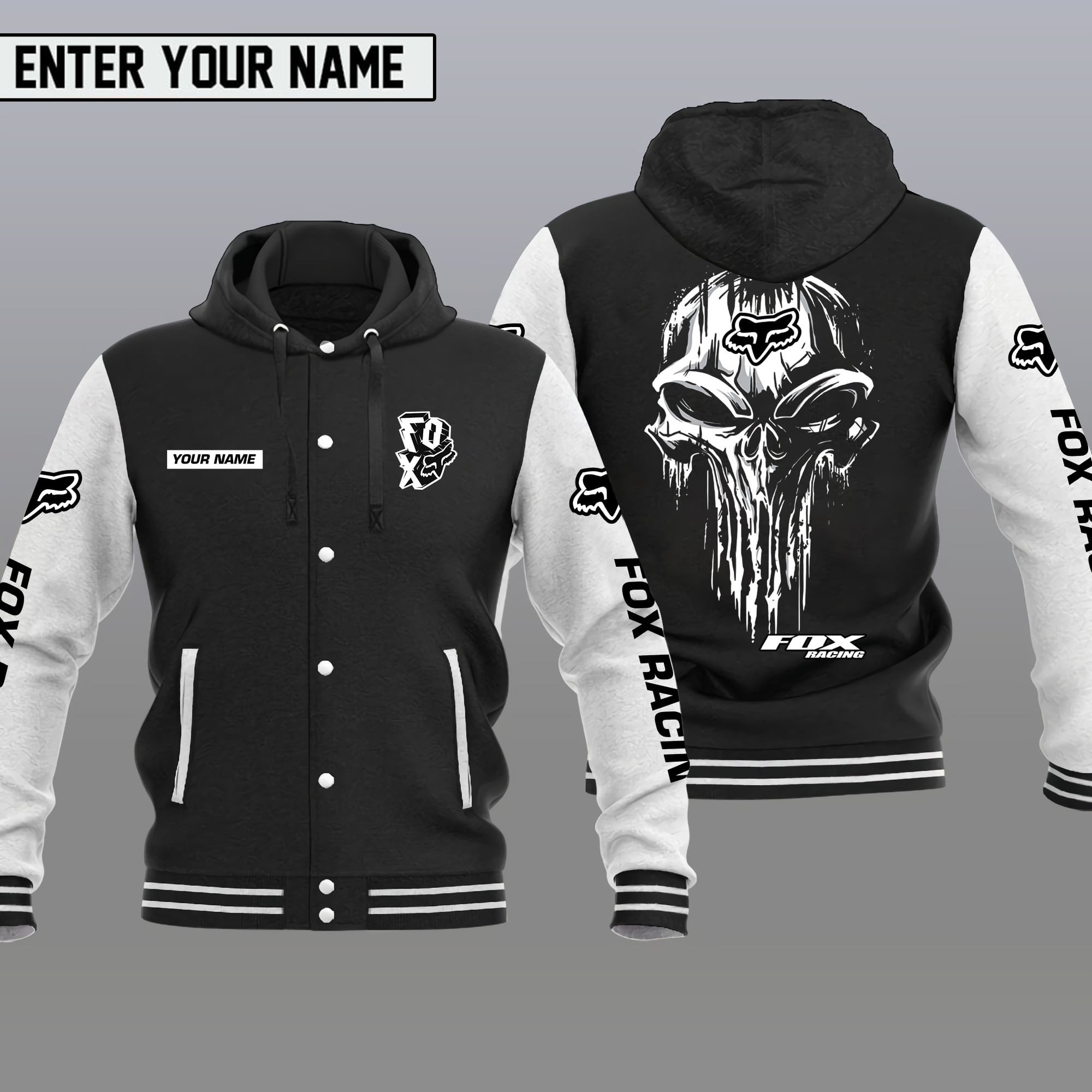 Fox Racing Car Style Hooded Baseball Jacket For Fans