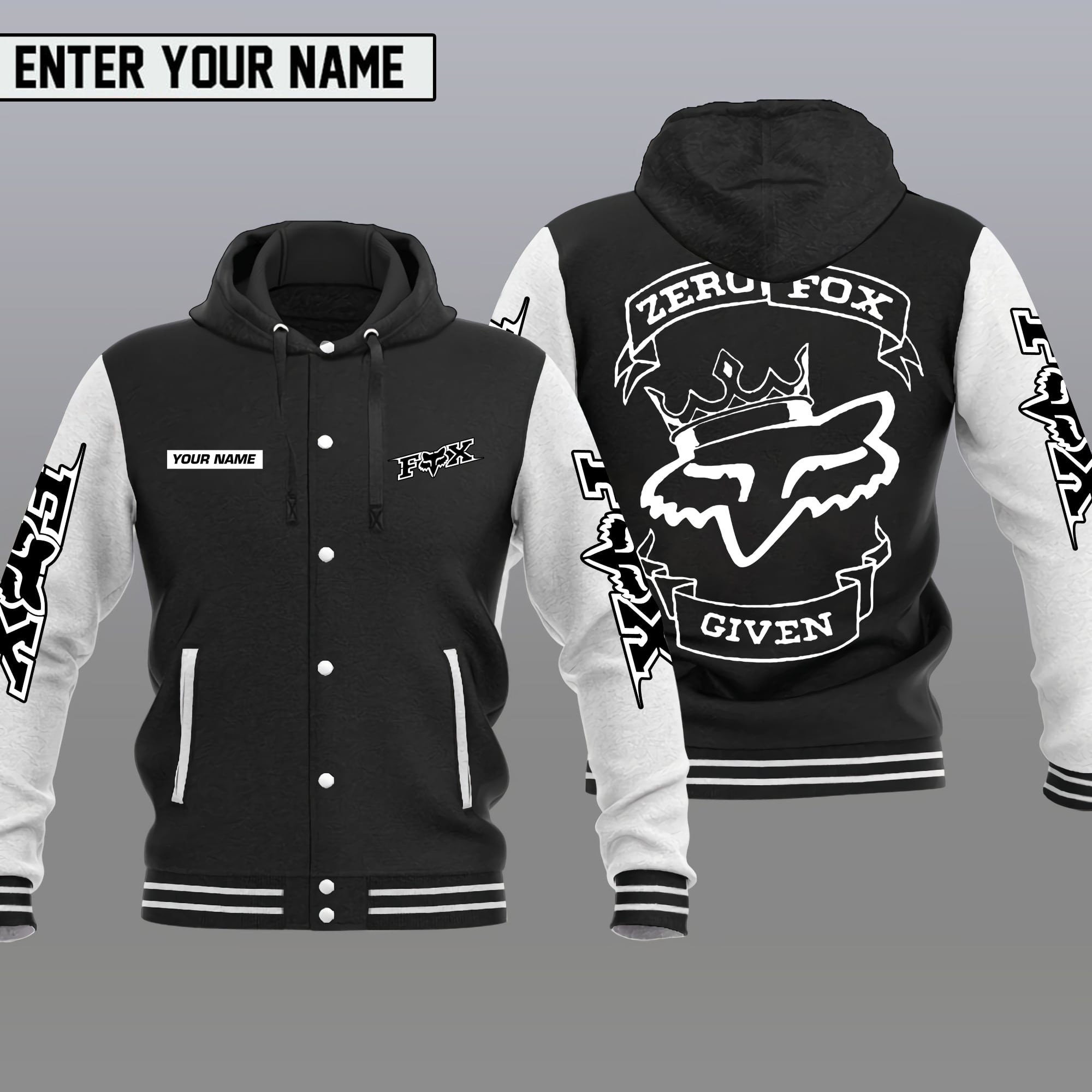 Fox Racing Car Style Hooded Baseball Jacket For Fans