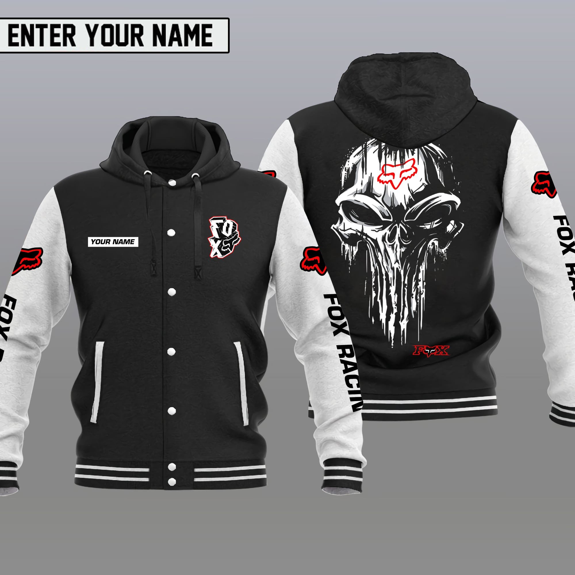 Fox Racing Car Style Hooded Baseball Jacket For Fans
