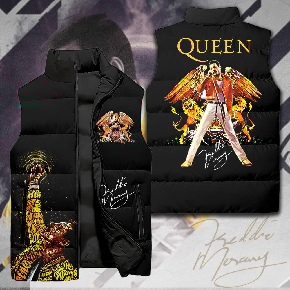 Freddie Mercury Music Style Sleeveless Puffer Jacket For Fans