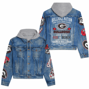 Georgia Bulldogs NCAA Style Hooded Denim Jacket For Fans