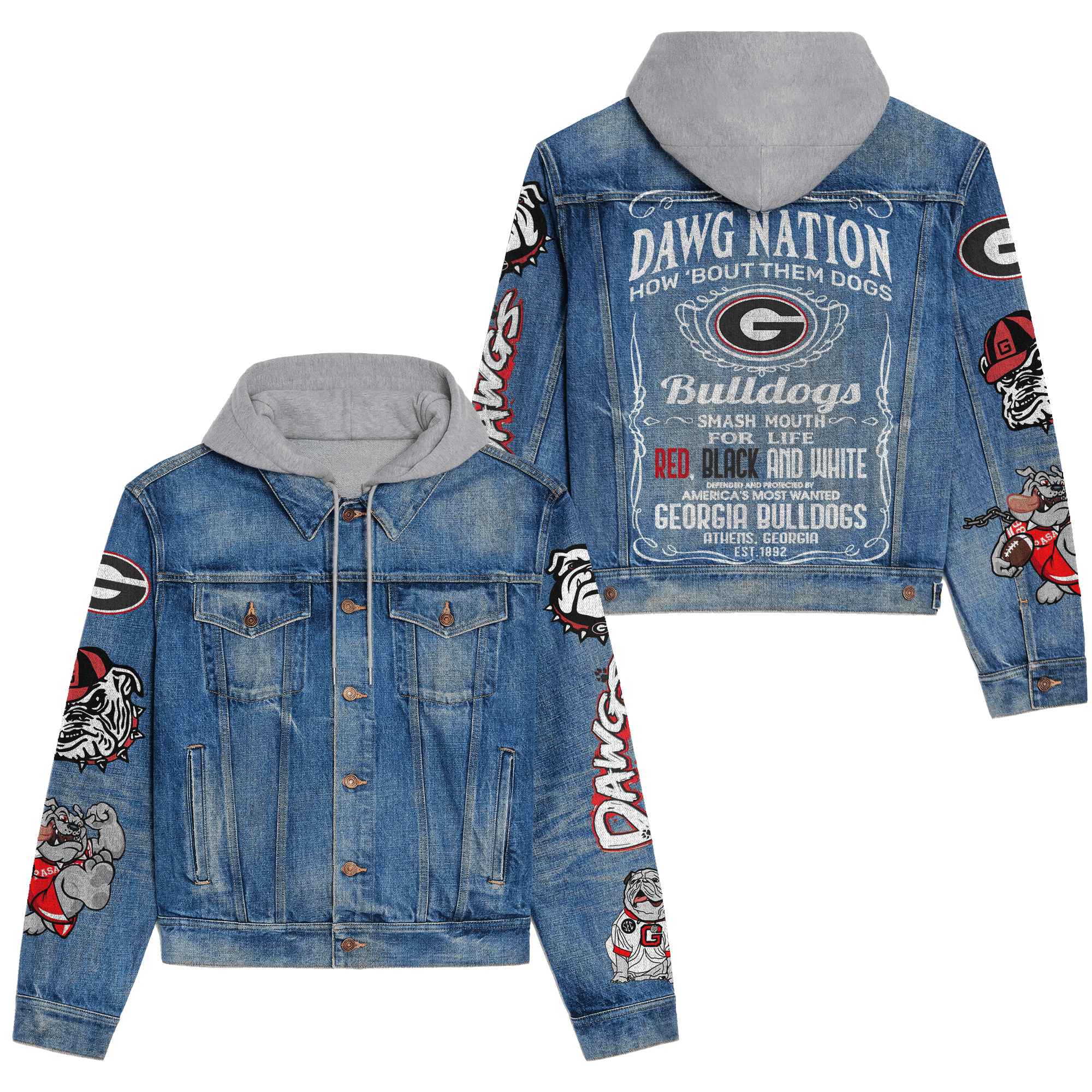 Georgia Bulldogs NCAA Style Hooded Denim Jacket For Fans