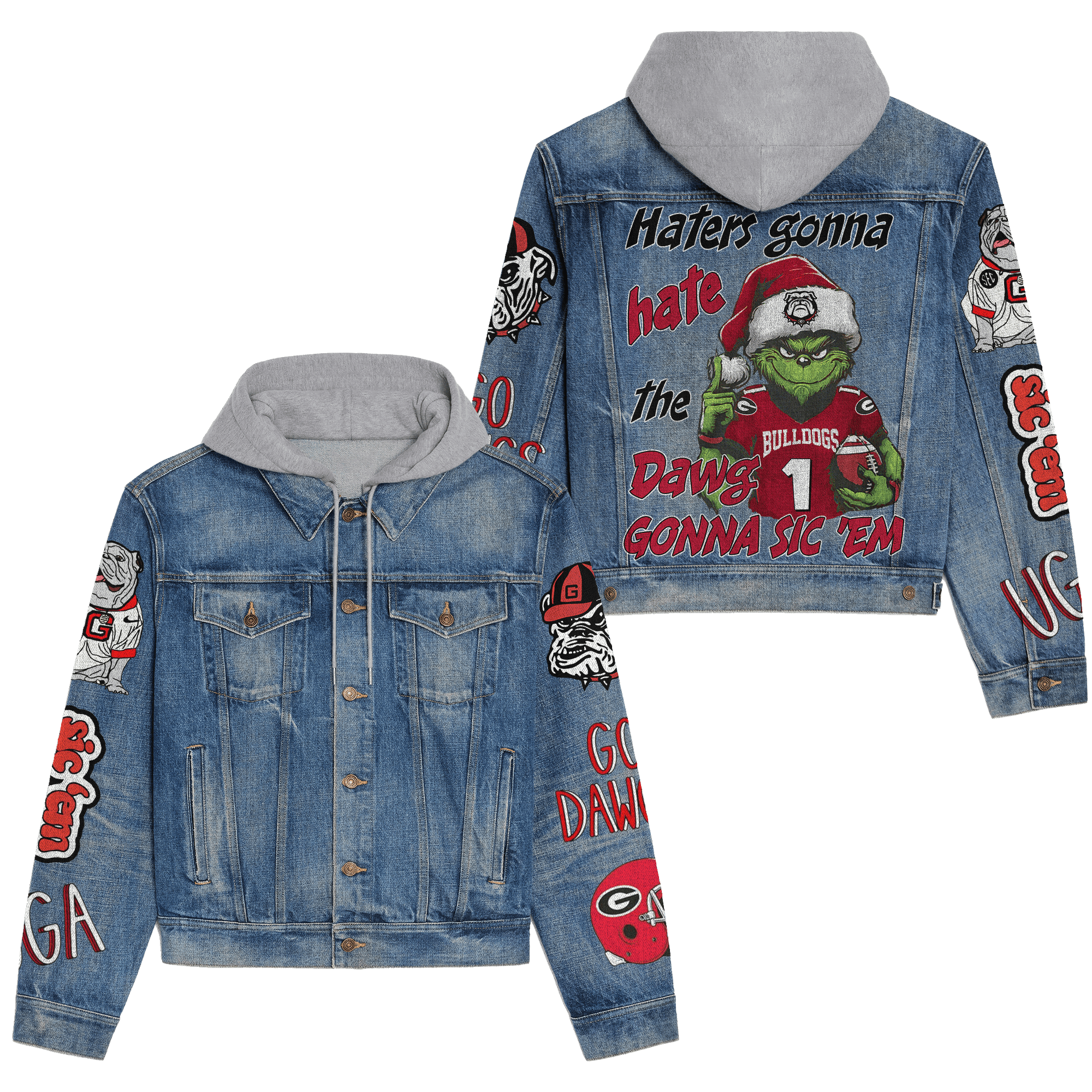 Georgia Bulldogs NCAA Style Hooded Denim Jacket For Fans