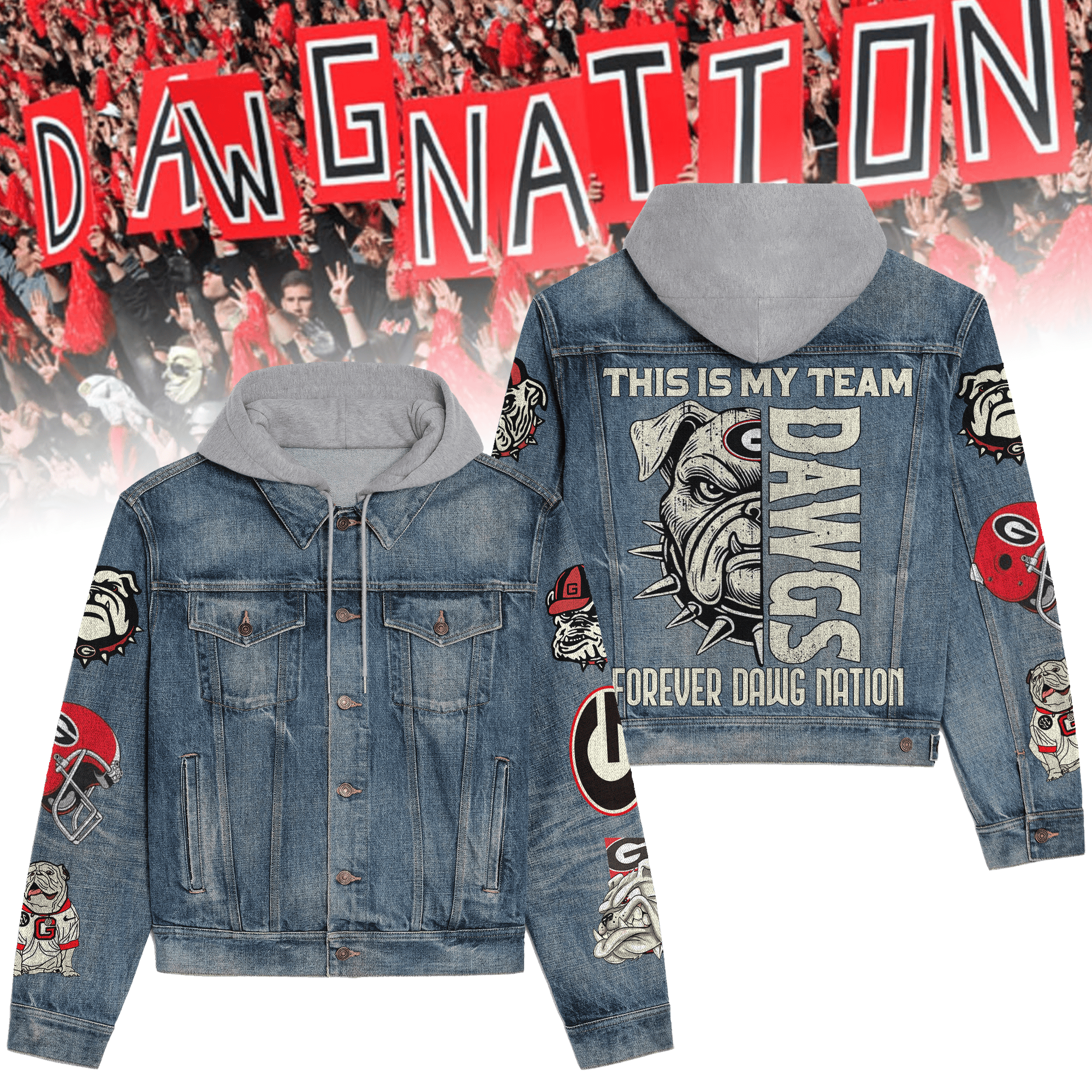 Georgia Bulldogs NCAA Style Hooded Denim Jacket For Fans