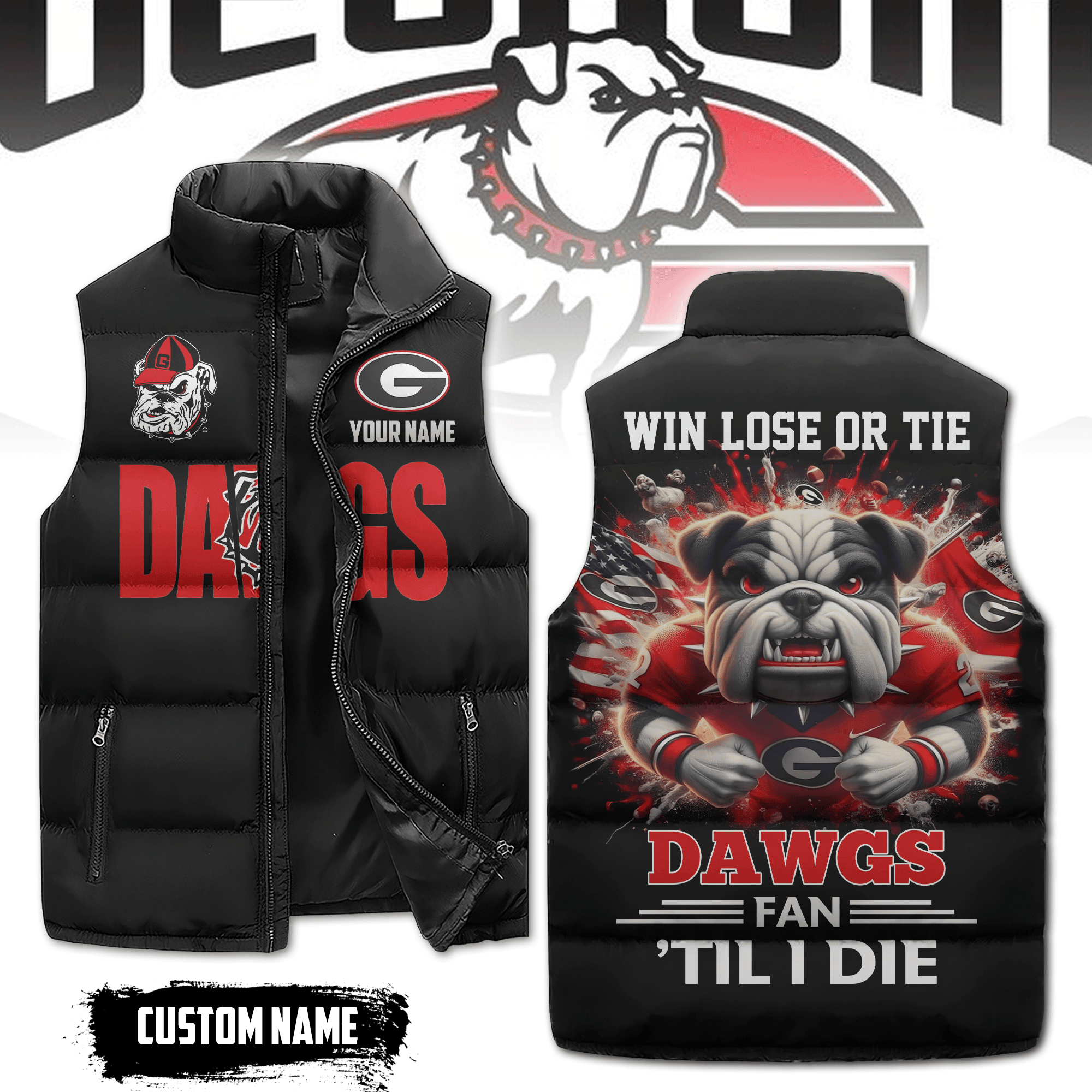 Georgia Bulldogs NCAA Style Sleeveless Puffer Jacket For Fans