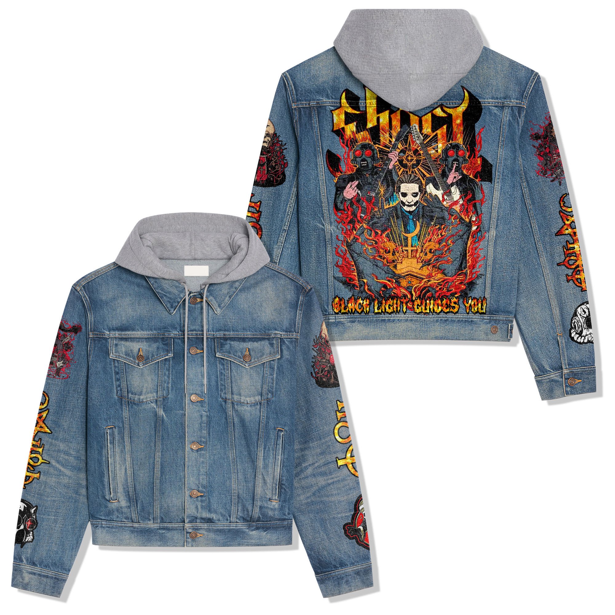 Ghost Music Style Hooded Denim Jacket For Fans