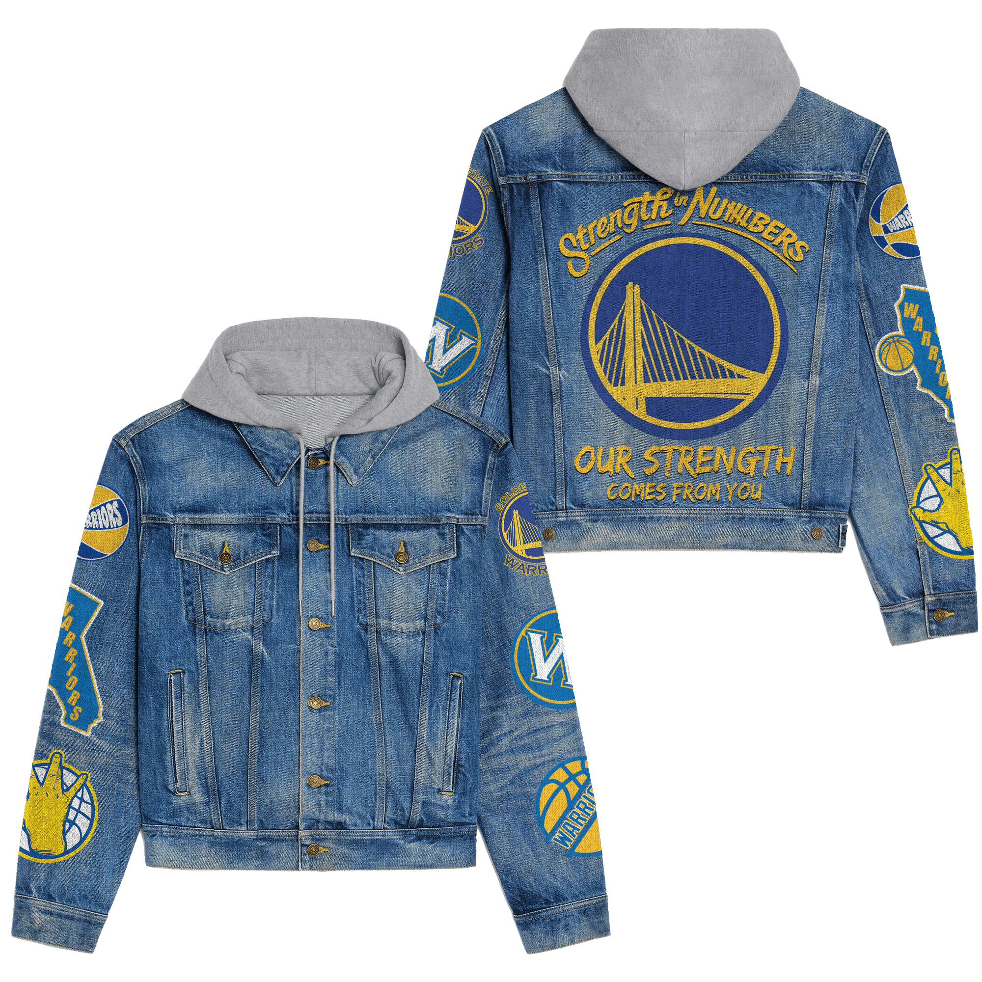 Golden State Warriors NBA Style Hooded Denim Jacket For Fans