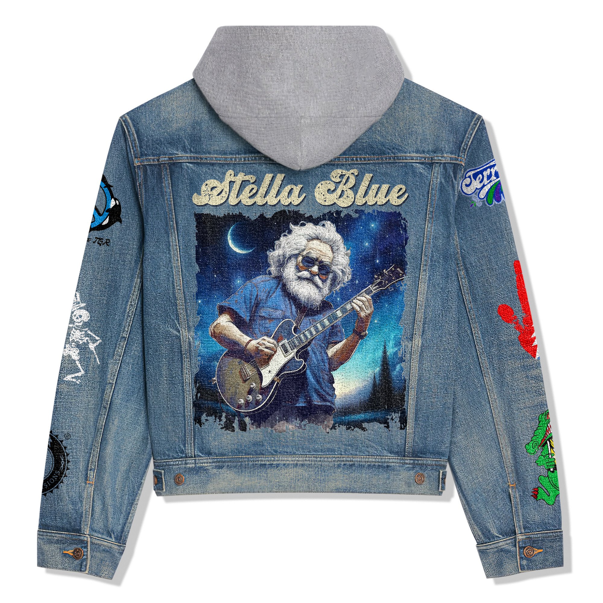 Grateful Dead Music Style Hooded Denim Jacket For Fans