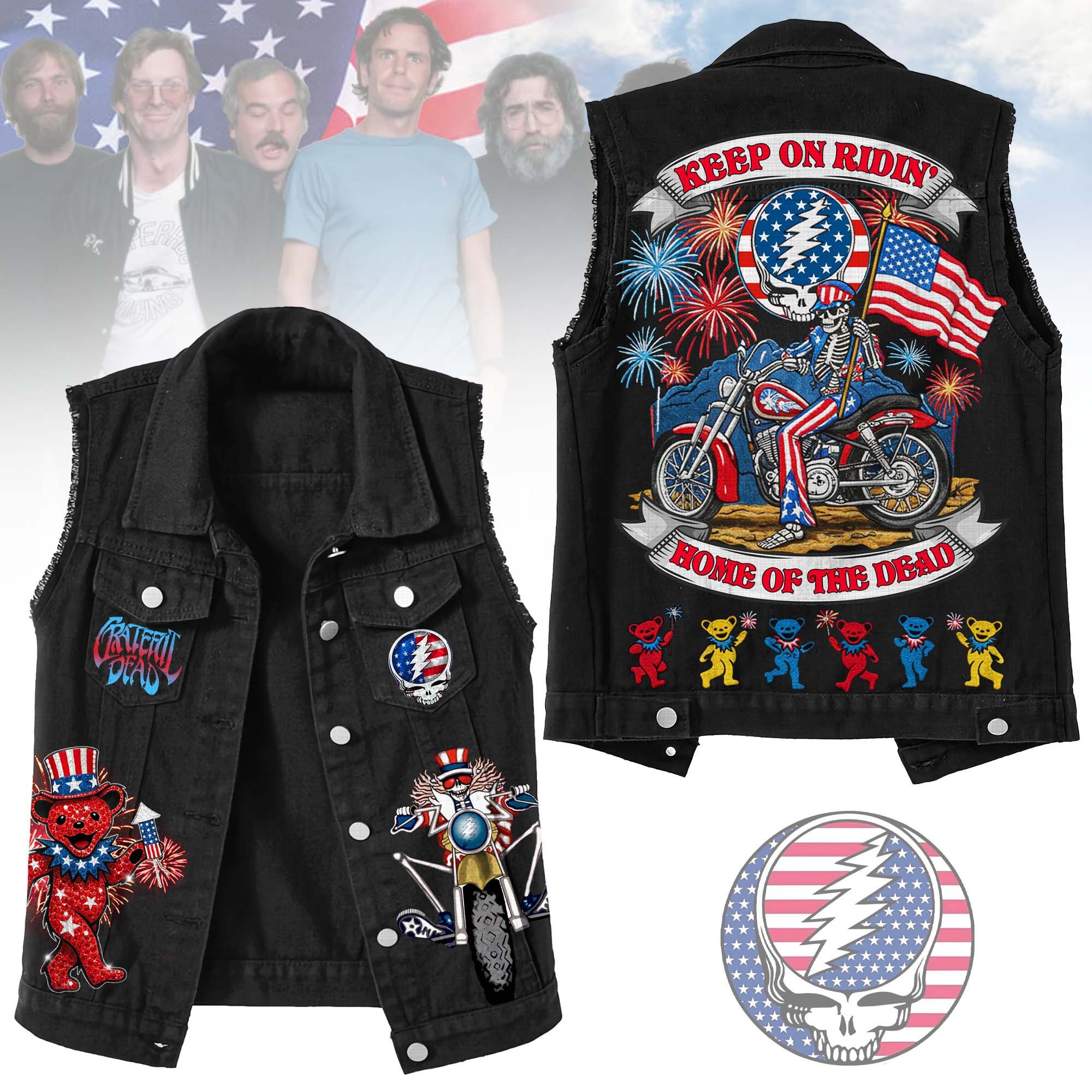 Grateful Dead Music Style Sleeveless Jacket