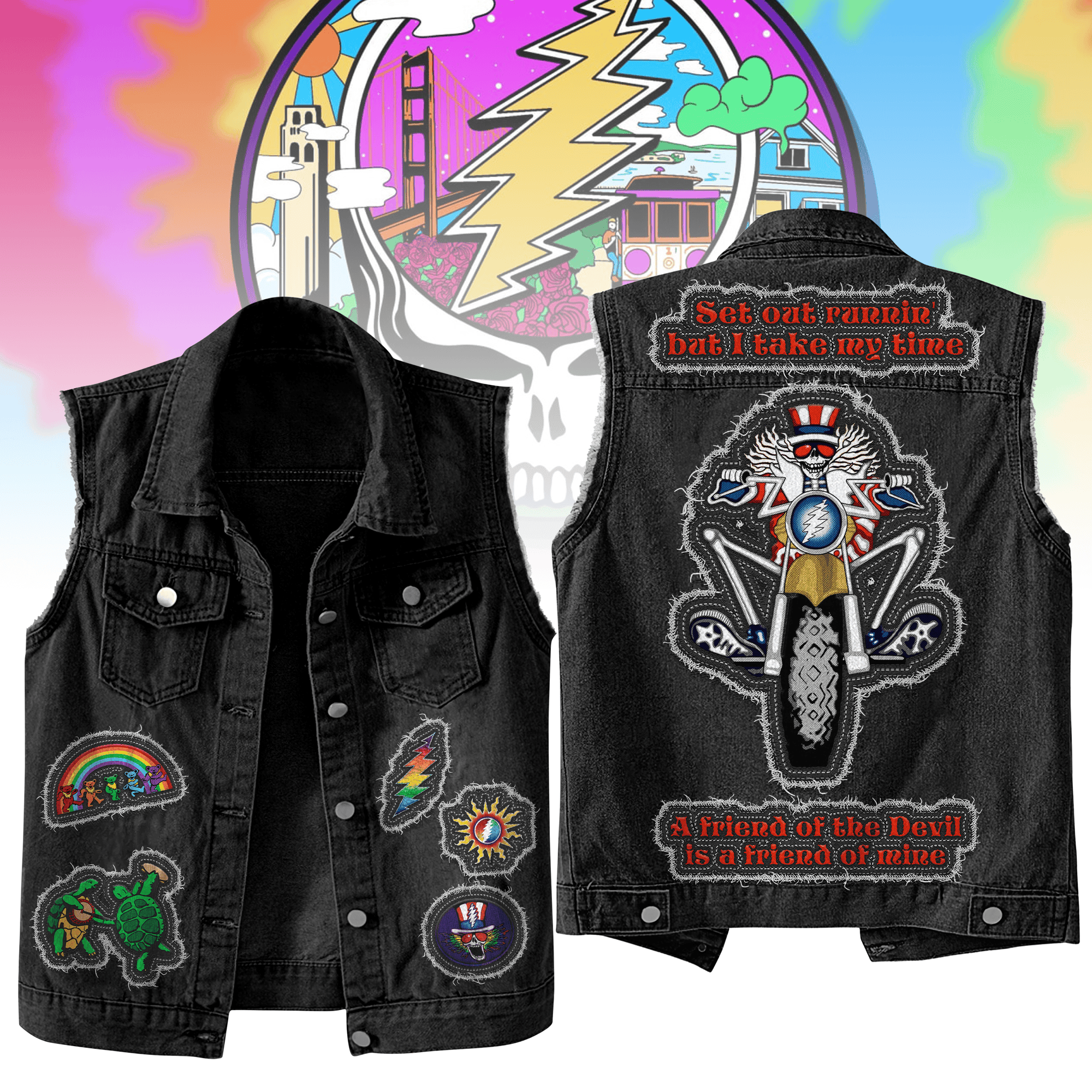 Grateful Dead Rock Band Music Style Sleeveless Jacket For Fans